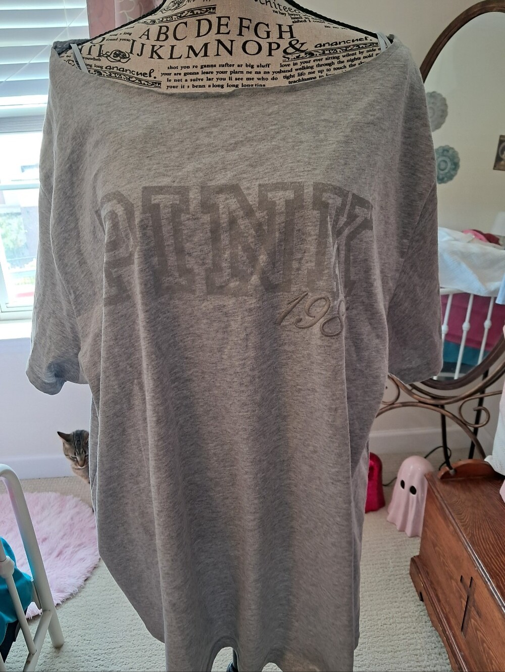 PINK Victoria's Secret Heather Gray Logo Off The Shoulder Short Sleeve Tee XXL